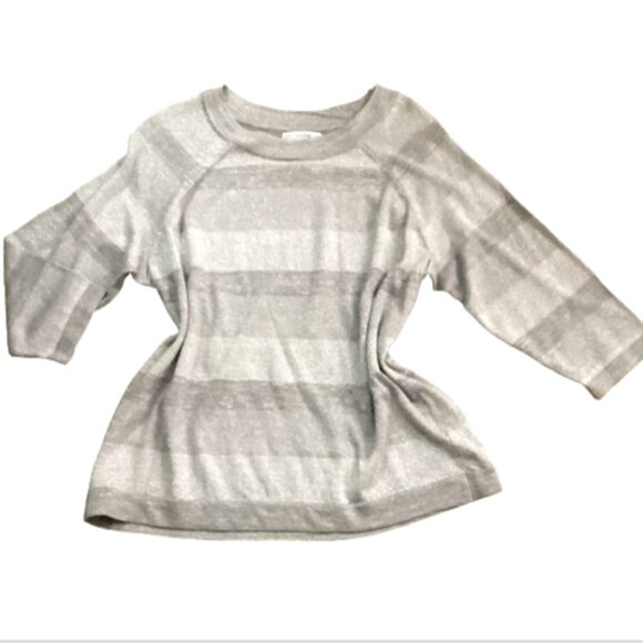 Vintage SAG HARBOR Woman Silver Metallic Striped Tunic Top Plus Sz 1X #184H - Picture 3 of 10
